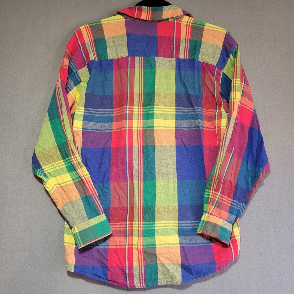 Diane Von Furstenberg Vintage Rainbow Plaid Button Up Shirt Medium Multicolor - Picture 2 of 5